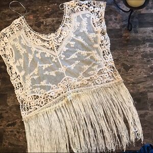 Elegant Cream Lace Fringe Top